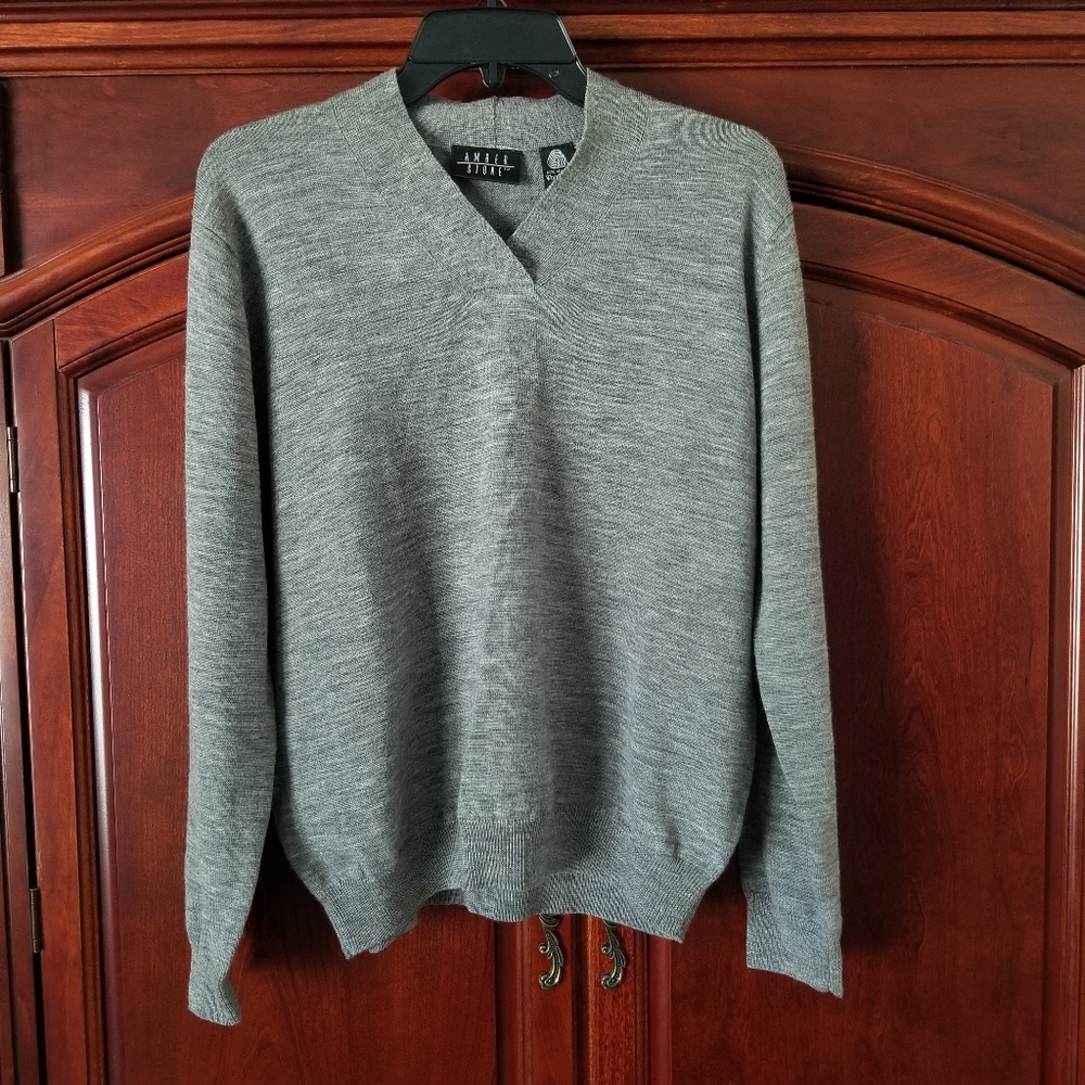 Amber Stone Vintage Gray Woolmark New Pure Wool Merino Sweater Size XL
